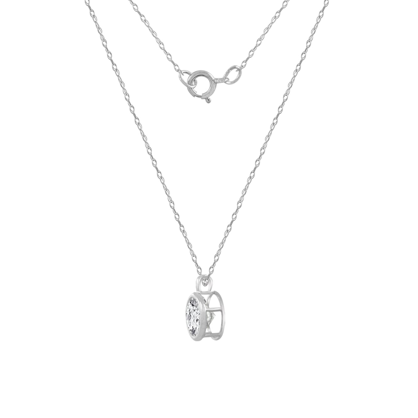LUXGEM 10K White Gold Bezel Round Cut Pendant Necklace | 0.5 Carat Cubic  Zirconia - 13S3GB