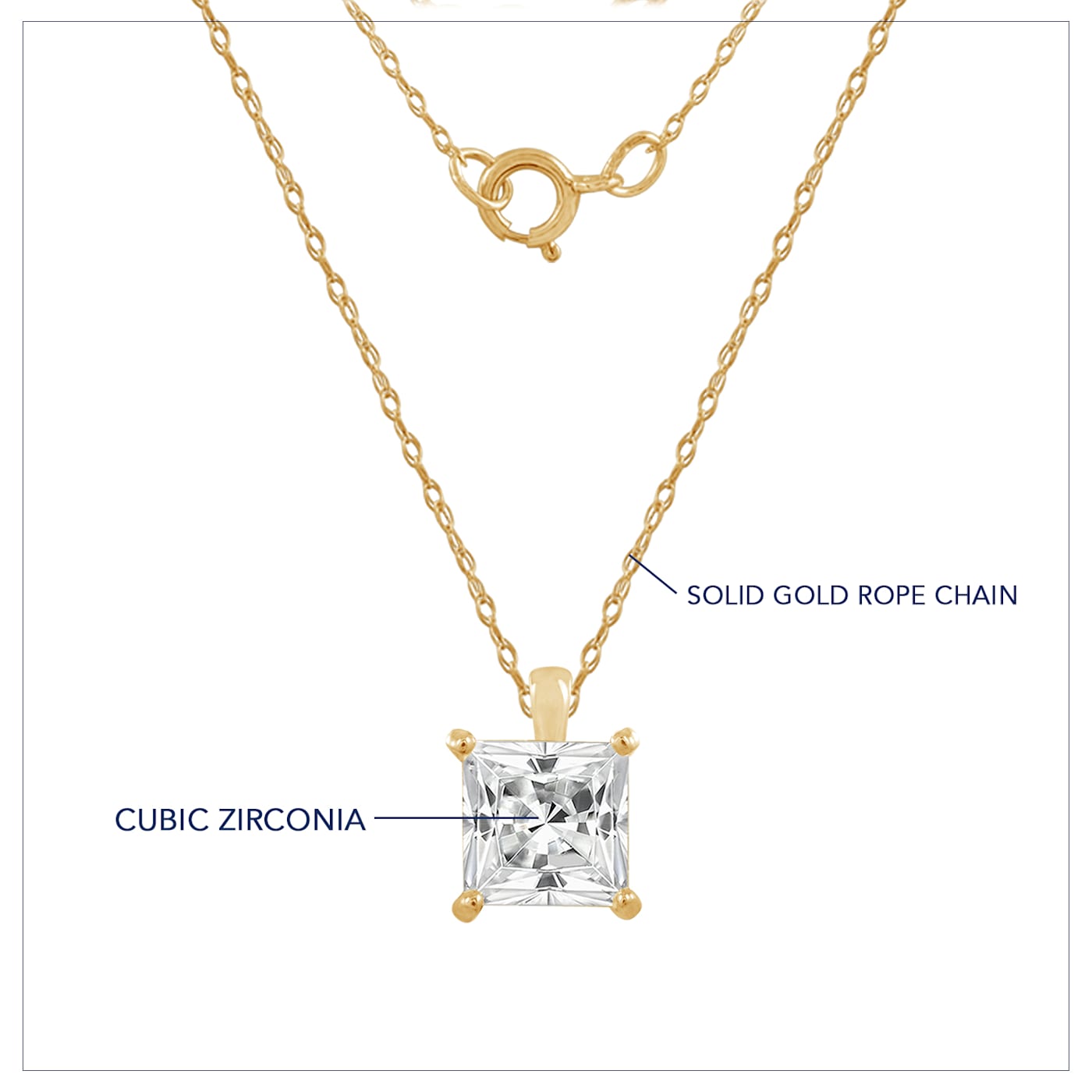 LUXGEM 14K Yellow Gold Princess Cut Pendant Necklace | 2 LUXGEM 14K Yellow Gold Princess Cut Pendant Necklace | 2