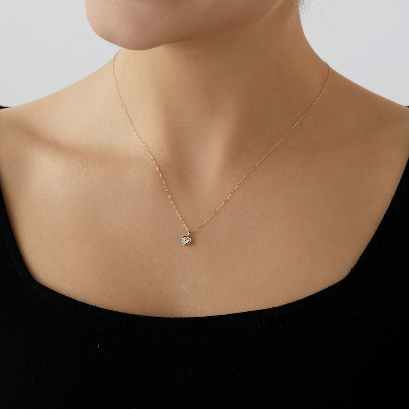 LUXGEM 10K Solid Gold Solitaire April Birthstone Necklace for Women, 0.25  Carat Gemstone Simulant CZ - 13L5MA