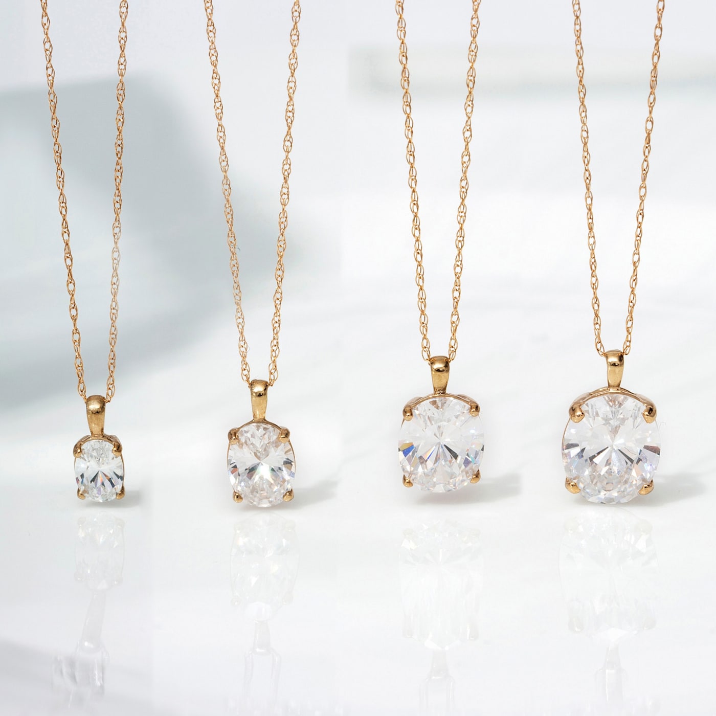 14K Solid Gold Solitaire Necklace Oval 2 Carats White Gold