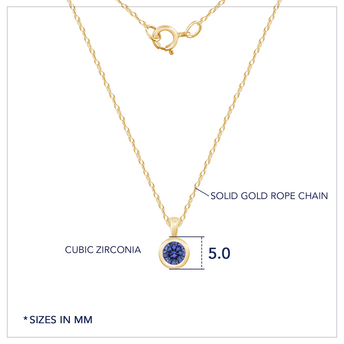 LUXGEM 10K Solid Gold Solitaire December Birthstone Necklace, 0.25 Carat  Gemstone Simulant CZ - 13L5ML