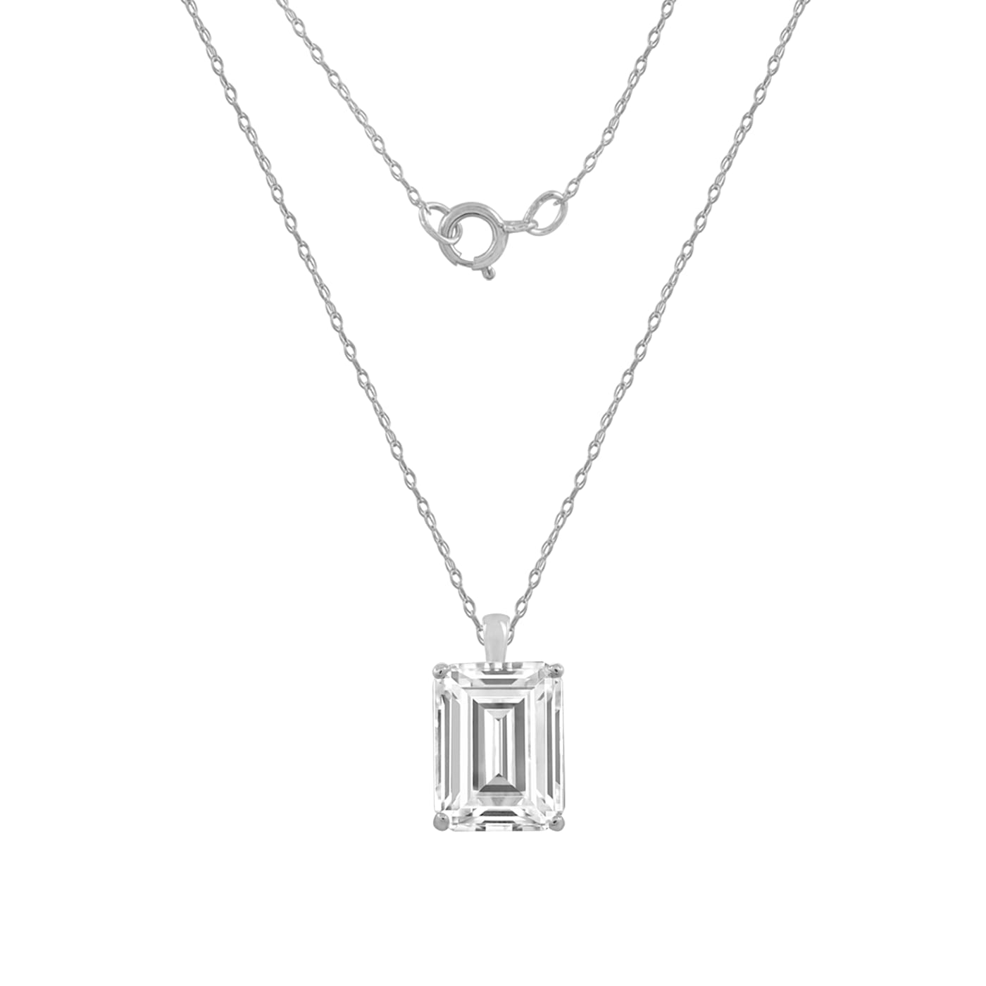 LUXGEM 10K White Gold Emerald Cut Pendant Necklace | 3 Carat Cubic