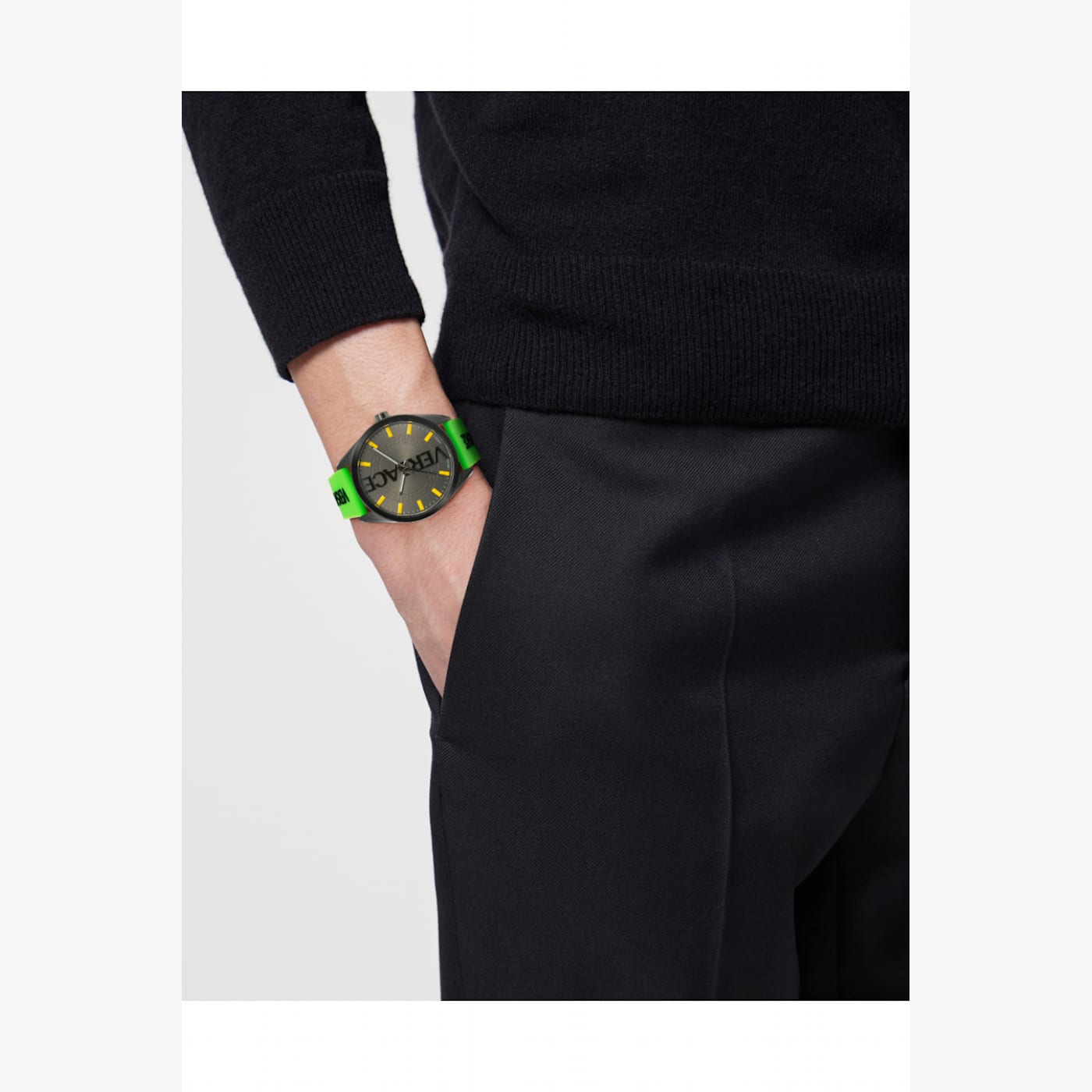 Versace V Vertical Green Silicone Strap Watch 12NQKB