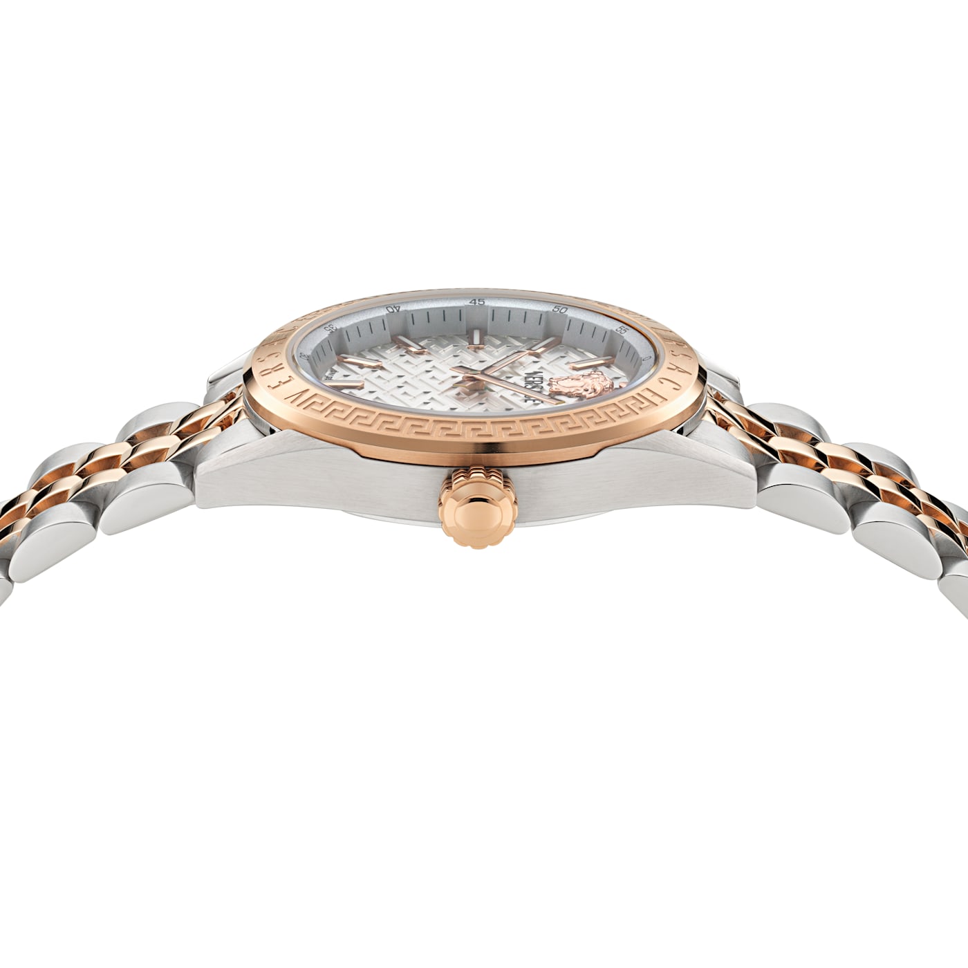 V-Code Womens Watch Two Tone Case Silver Guilloché Dial Two