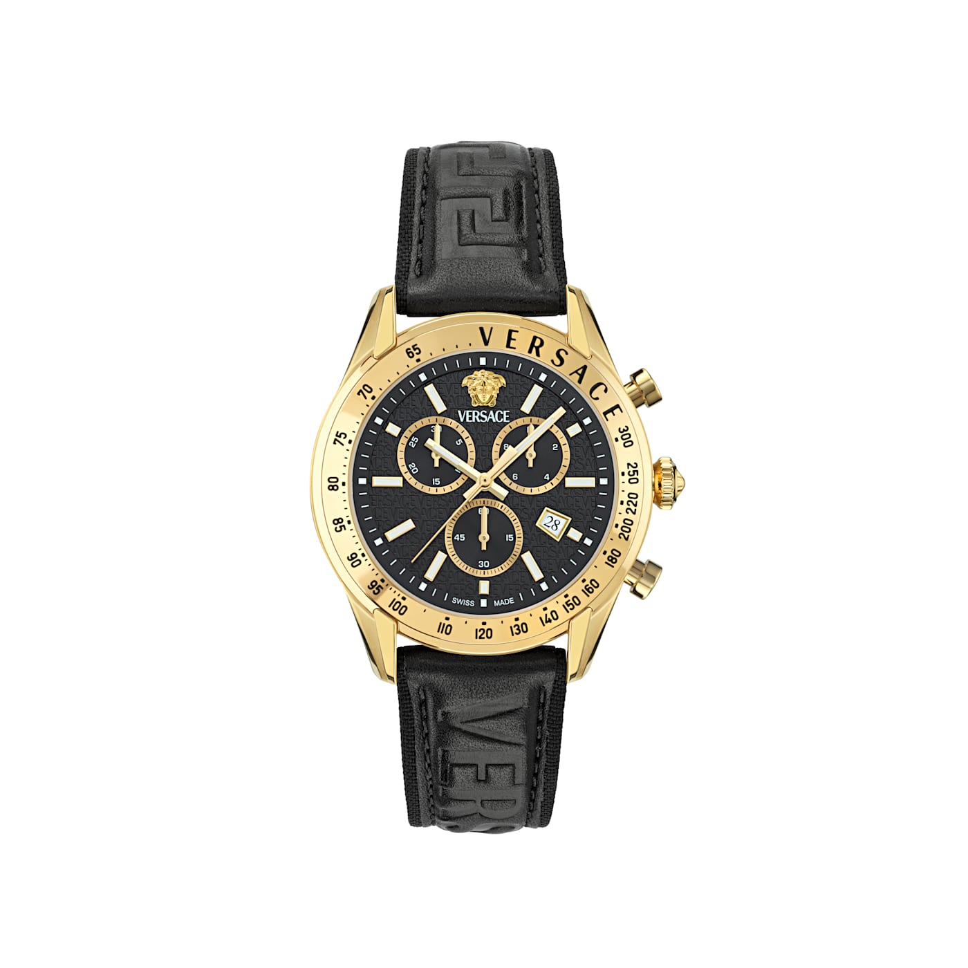 超特価激安 Master Chrono Versace Mens Black Case Gold Yellow IP Watch 時計