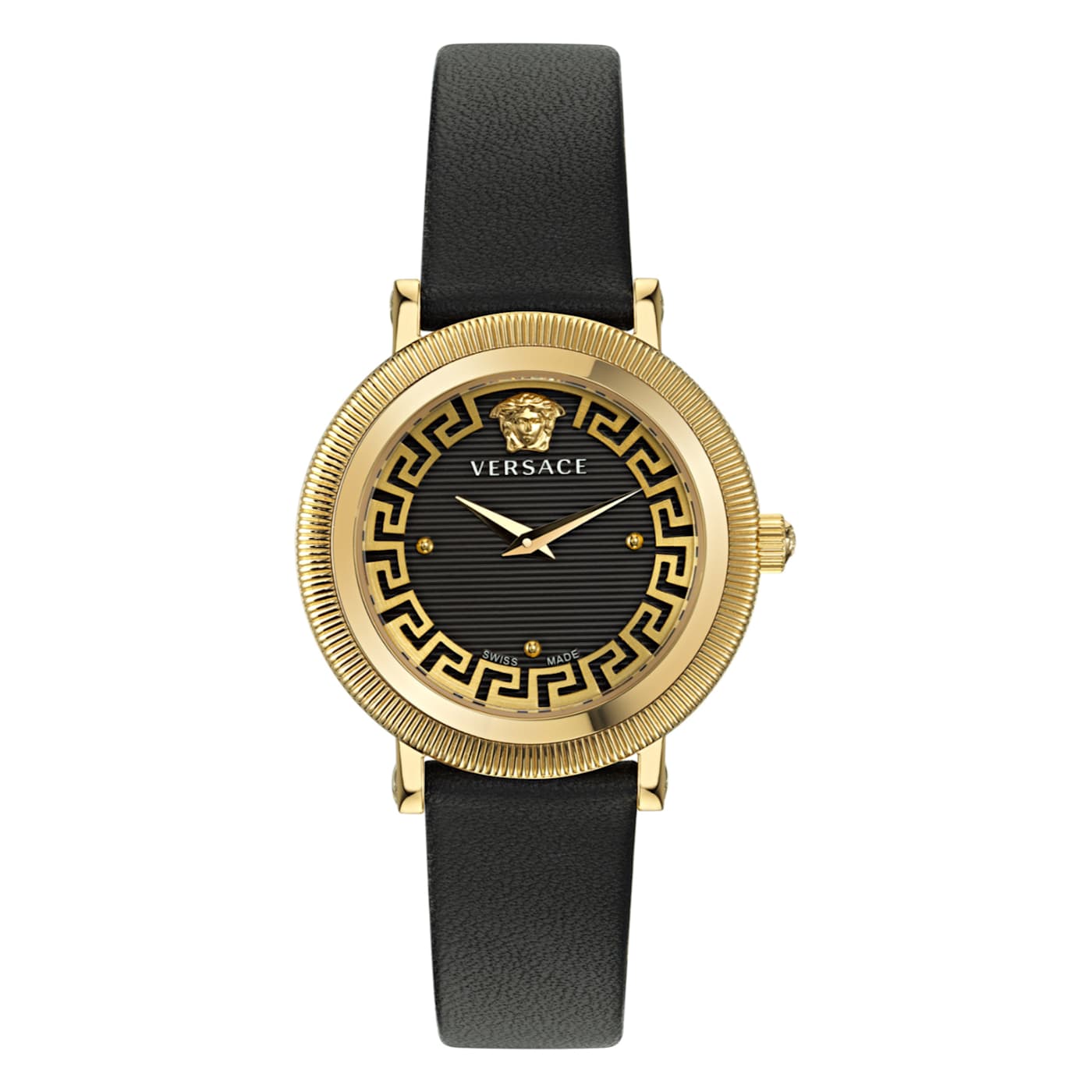 Versace Greca Flourish Black Leather Strap Watch 172ZKA