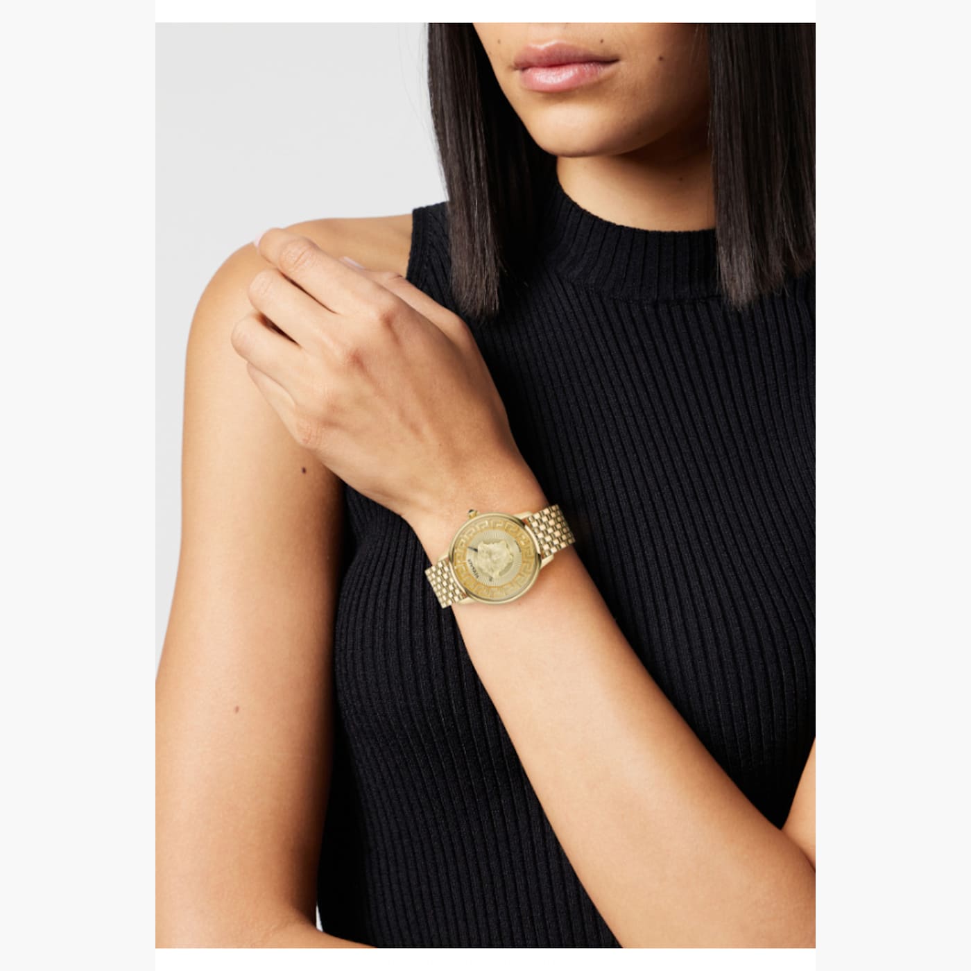 【Versace】 MEDUSA ALCHEMY 腕時計 Versace Medusa Alchemy Quartz Watch, PVD Gold, Black, 38 mm