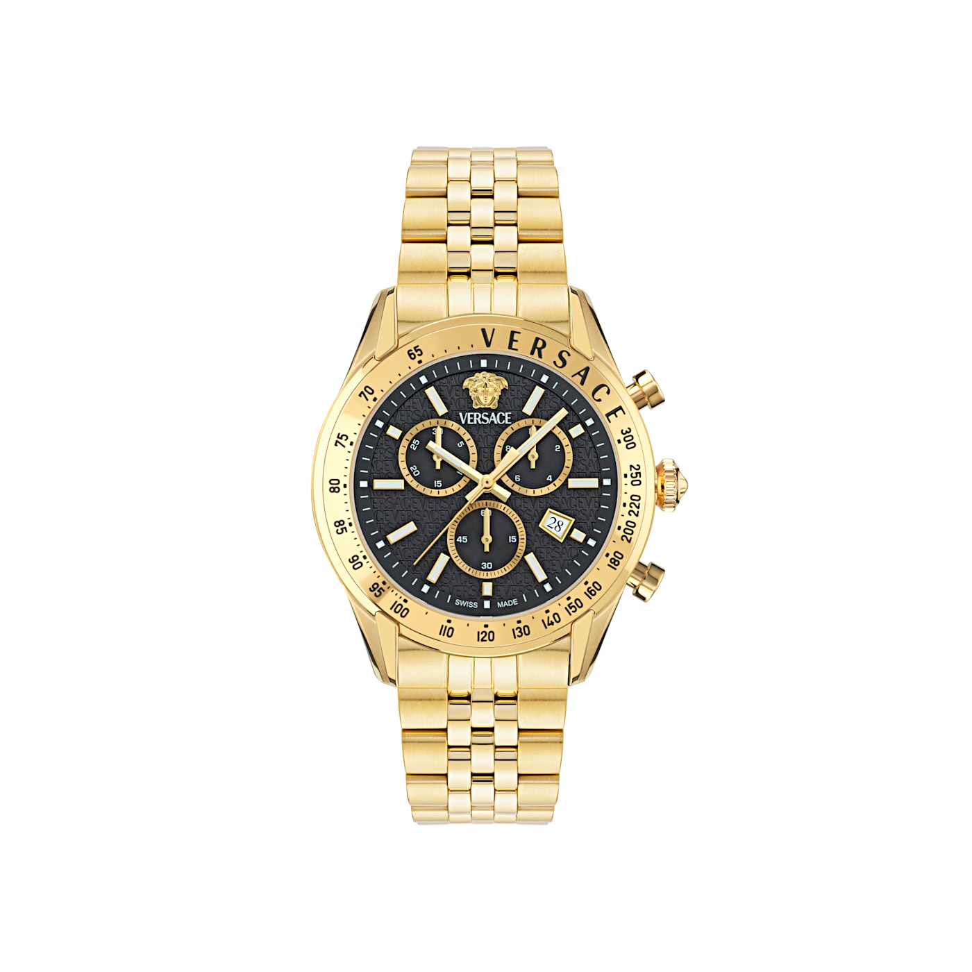 VERSACE ゴールド ブラック 腕時計 Versace Chrono Master Mens Watch IP Yellow Gold Case and