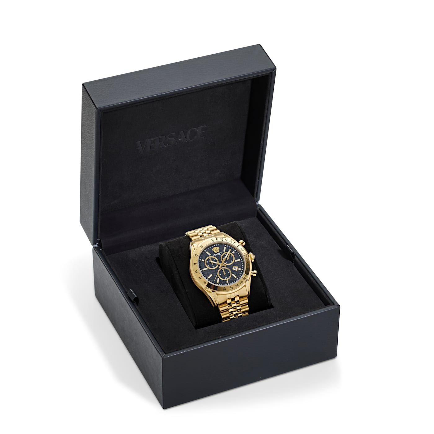 VERSACE ゴールド ブラック 腕時計 Versace Chrono Master Mens Watch IP Yellow Gold Case and