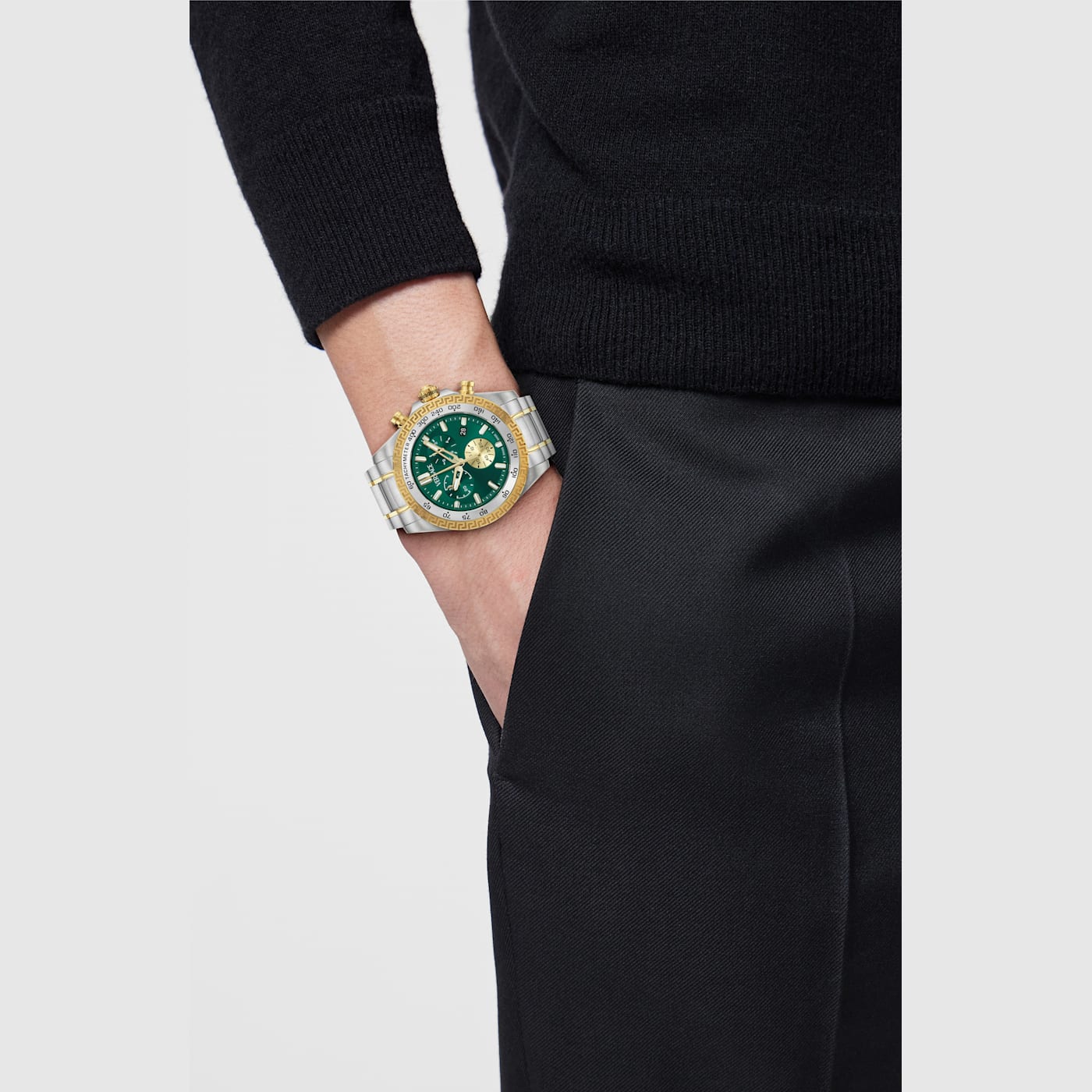 Versace Chrono X Green Dial Two-tone Bracelet Watch - 128NYA