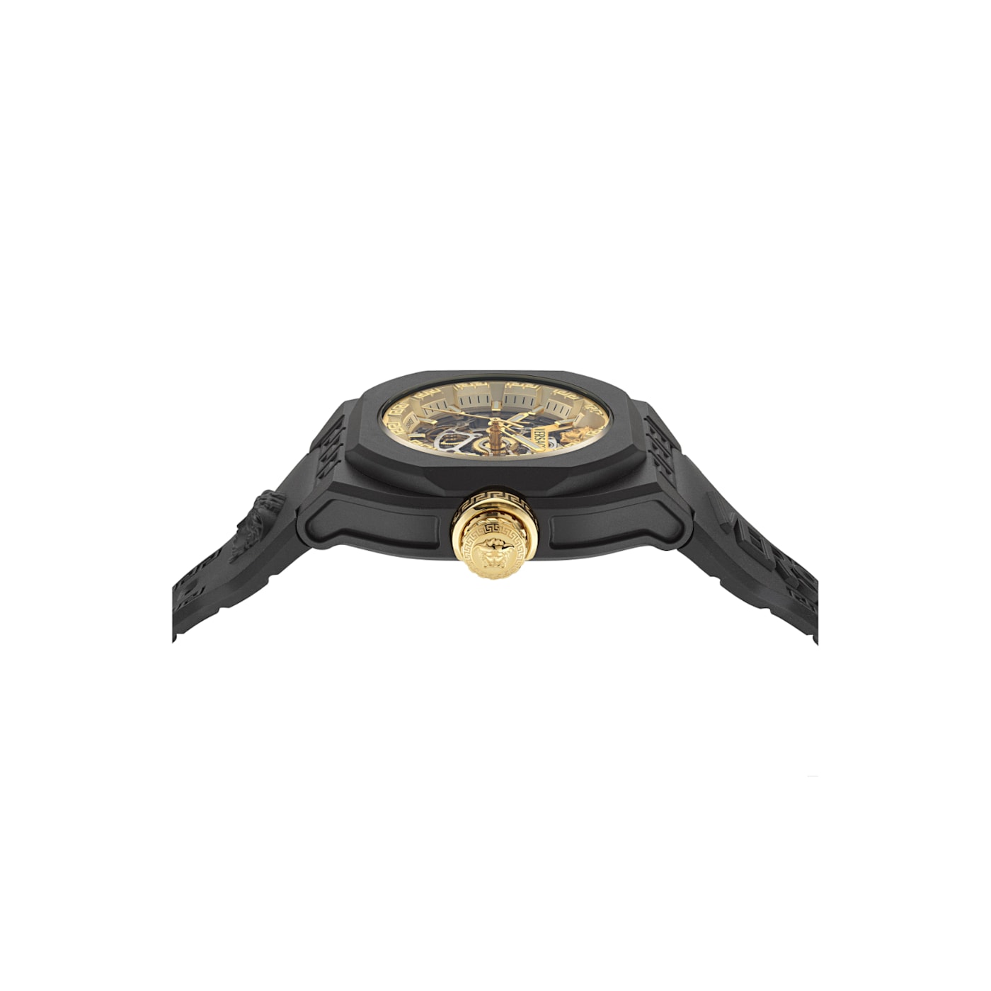 Versace V-Legend Skeleton Black Strap Watch