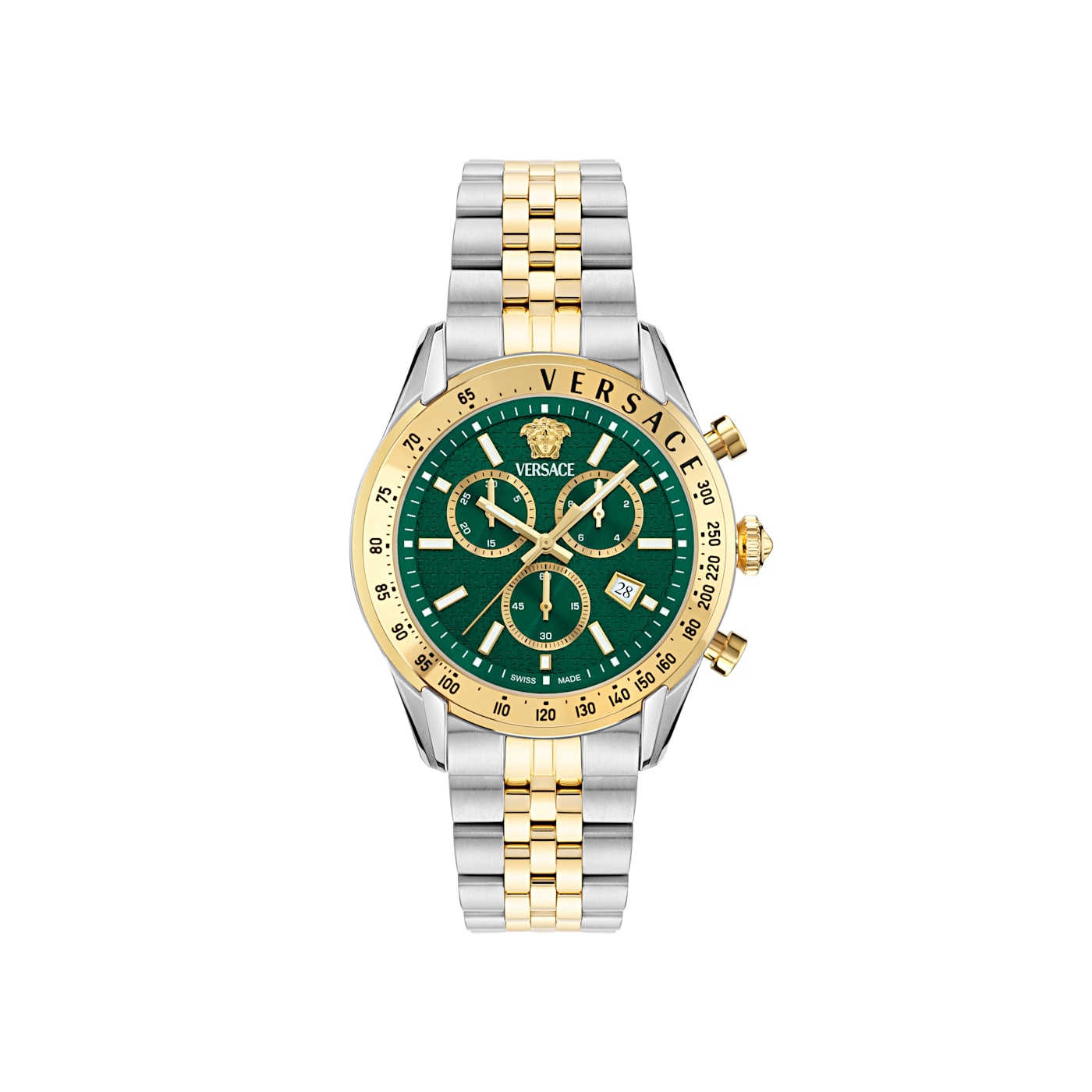 Versace Chrono Master Mens Watch Two Tone Case Green Versace Chrono Master Mens Watch Two Tone Case Green