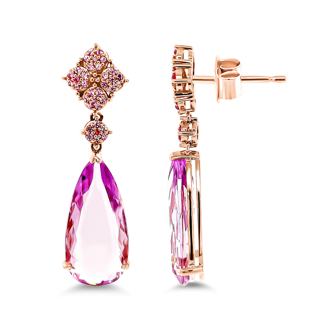 Pink sapphire dangle store earrings