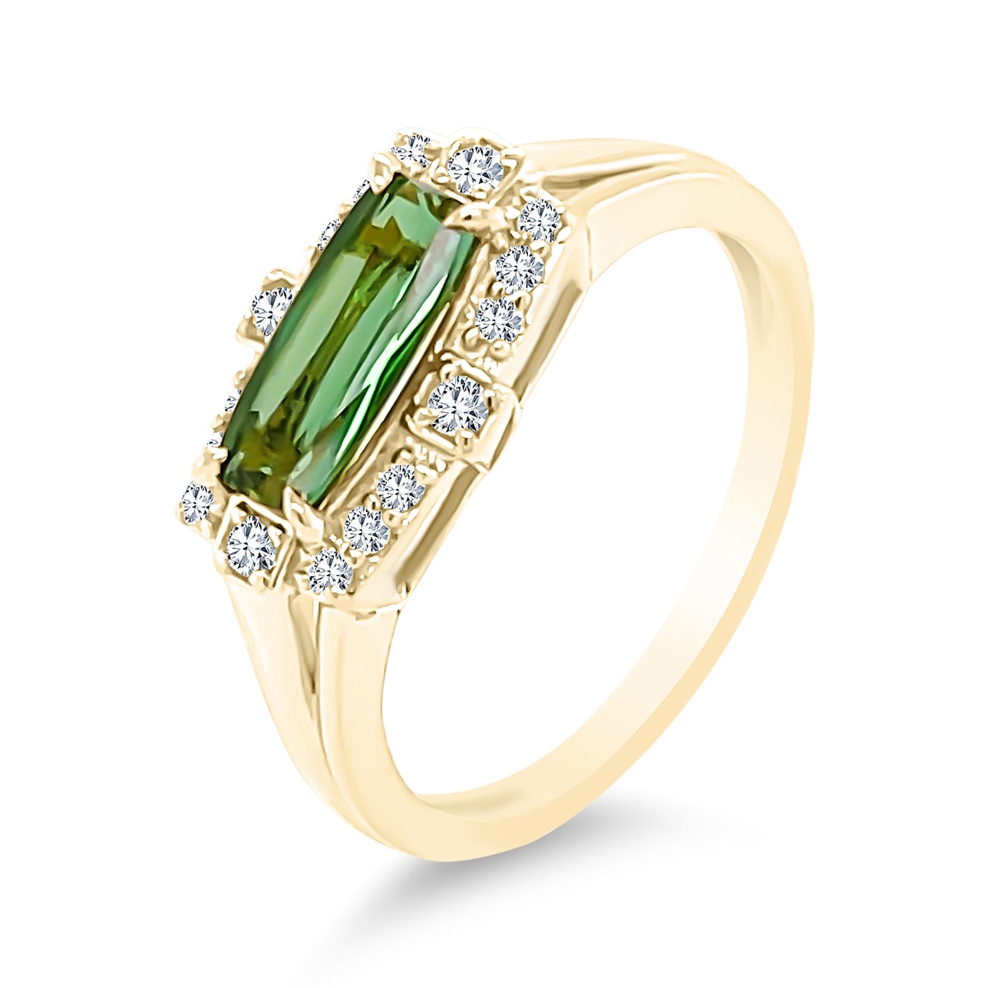 18K Yellow Gold Green Tourmaline and Diamond Ring 1.06ctw