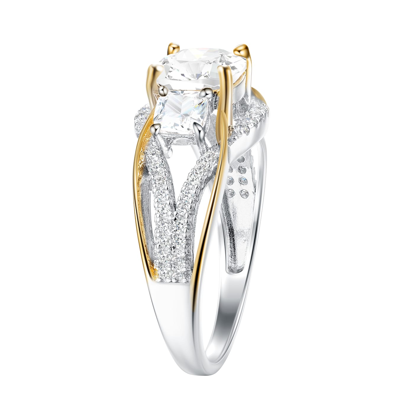 2.66 cttw Cushion-Cut Cubic-Zirconia 2-Tone Engagement Ring