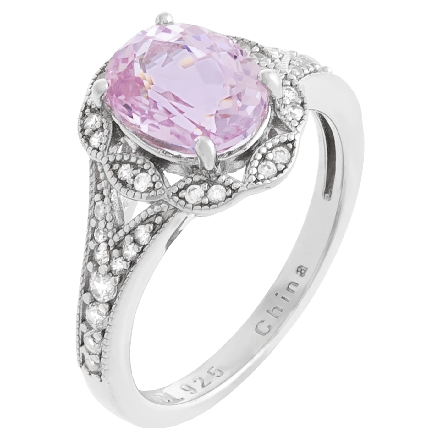 2.55 cttw Kunzite Engagement Ring, Rhodium Plated on Sterling