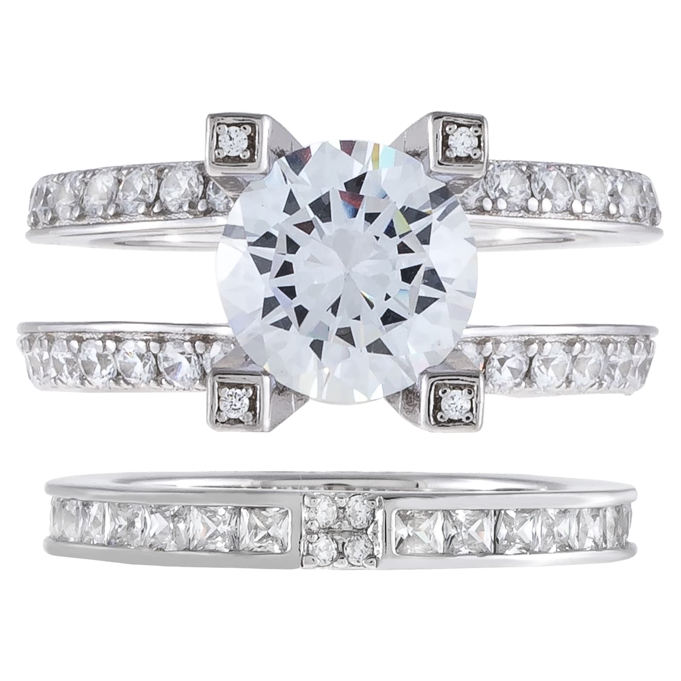 商品画像：6.05 cttw Round Cut Cubic Zirconia 2 Piece Bridal Ring Set 1