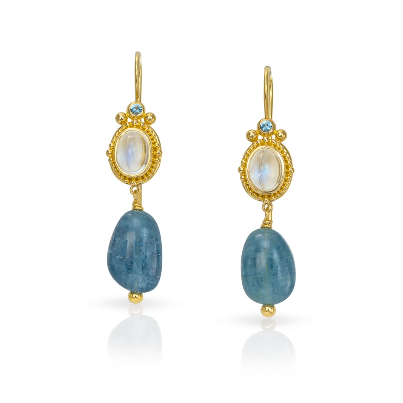 Aquamarine and moonstone dangle earrings from Zaffiro 