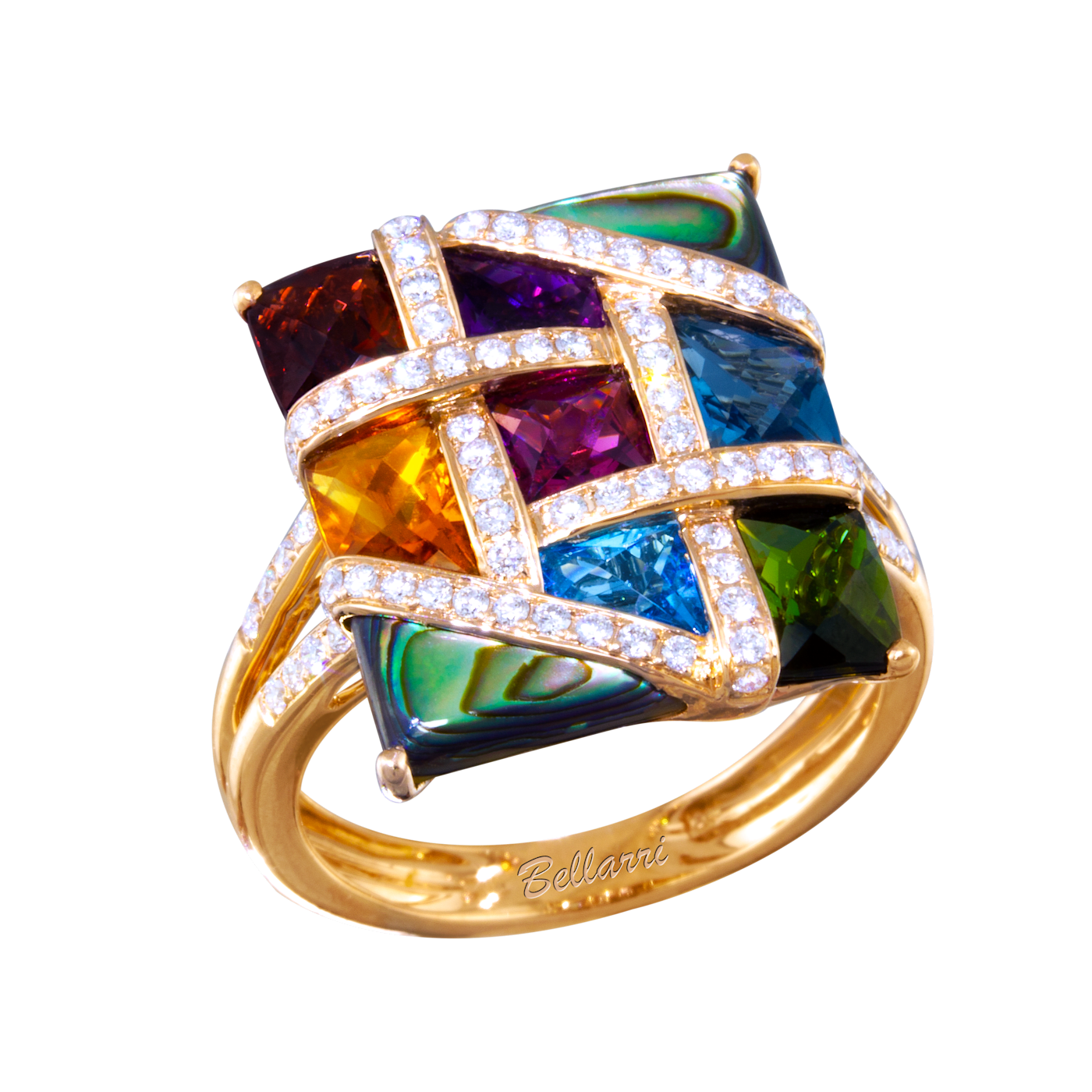 BELLARRI 14kt Rose Gold Abalone and Multi Color Gemstone Ring from the Mosaic Nouveau Collection 1CF89A