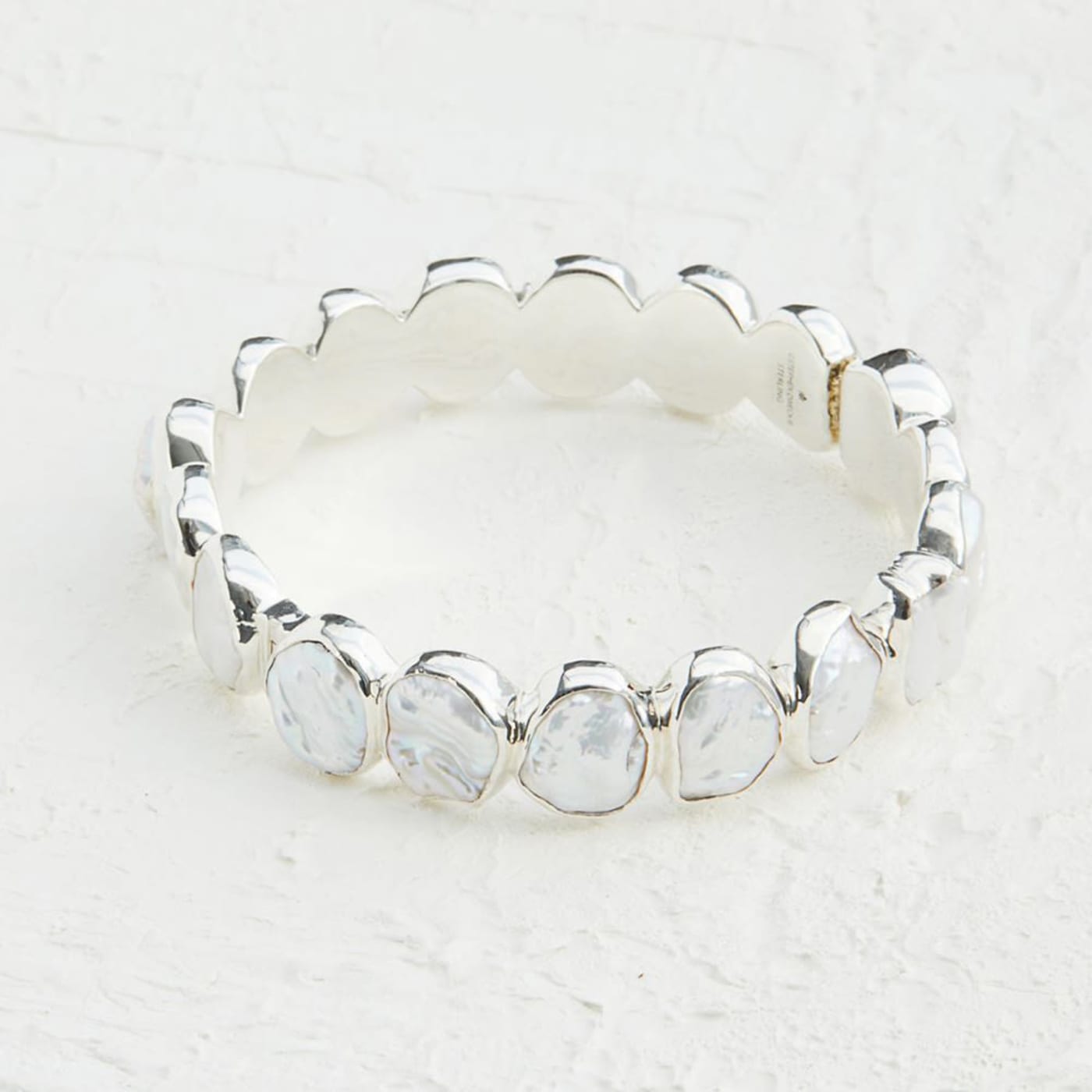 Stephen Dweck White Keshi Pearl Medium Open and Close Bangle