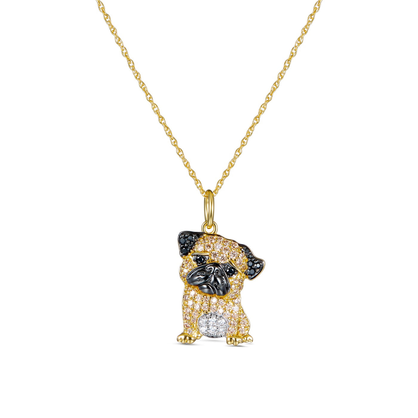 18K Tri color Gold Over Sterling Silver Coy Pug Pendant with Chain 1B36CA