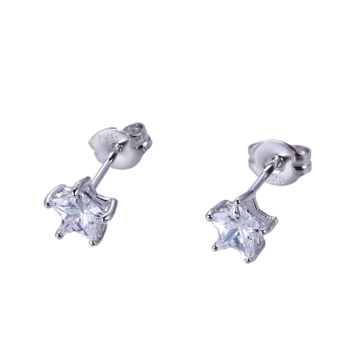Rhodium Sterling Silver Cubic Zirconia 5mm Star Cut Stud Earrings - 18243A