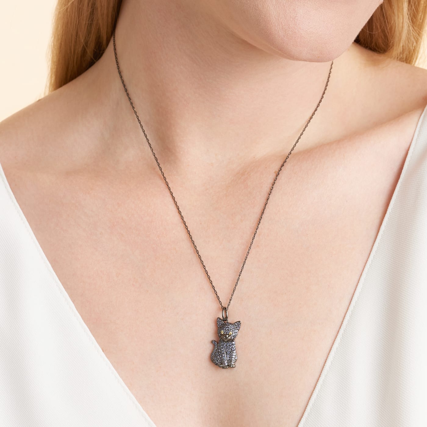 Sterling Silver Russian Blue Cat Pendant with Chain - 1D8NDA