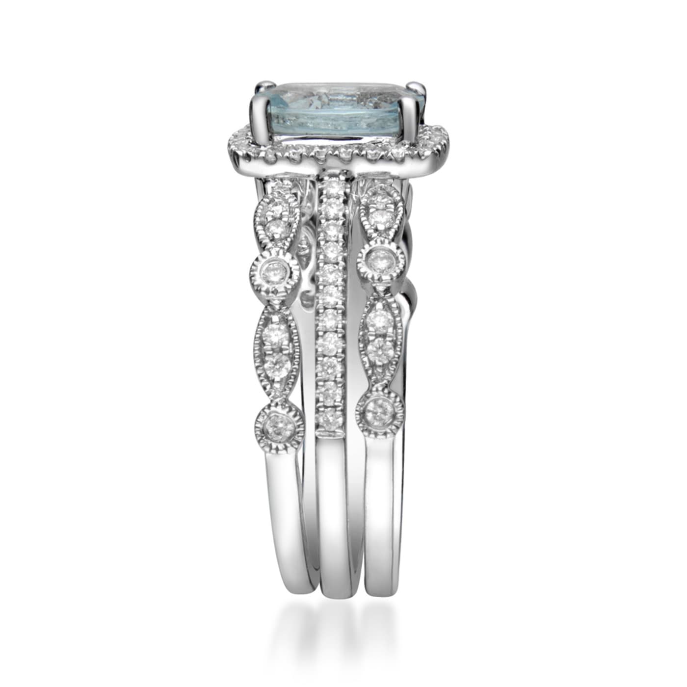 Gin & Grace 14K White Gold Aquamarine Ring with Diamond - 1162GA