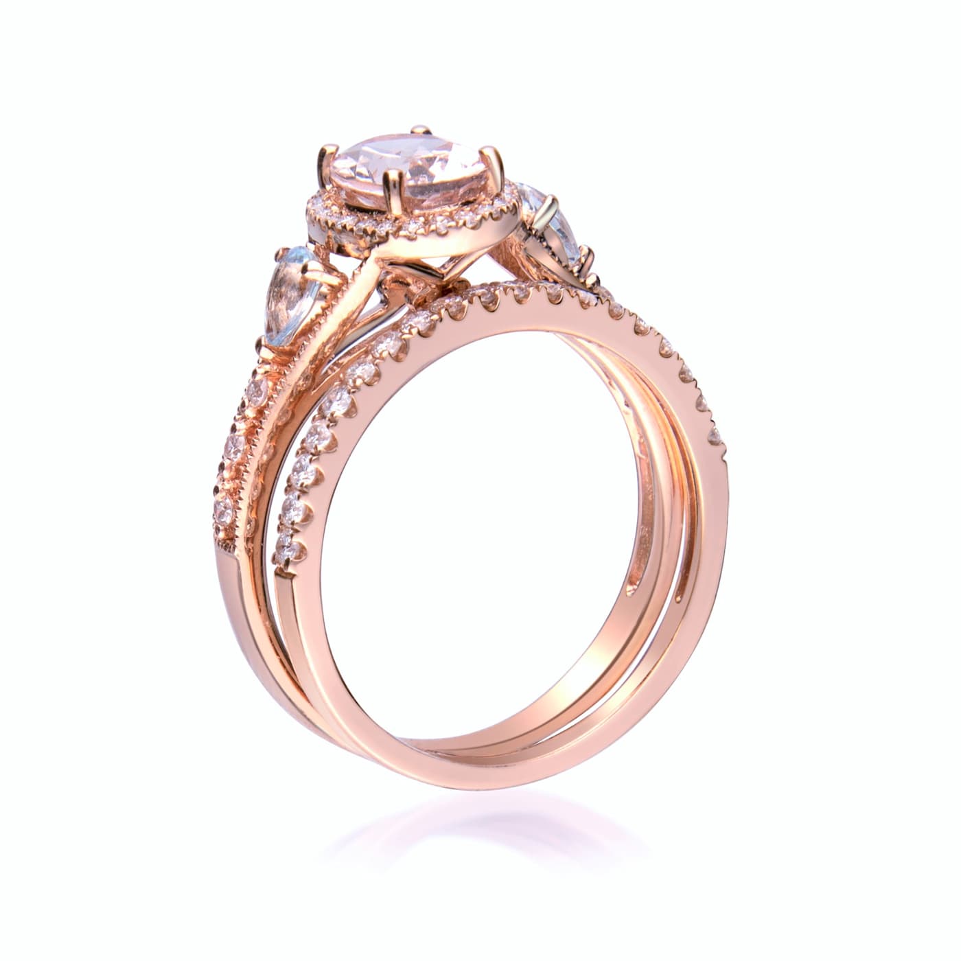 Gin And Grace 10K Rose Gold Aquamarine & Morganite Ring - Oval & Pear Gemstones With Diamonds