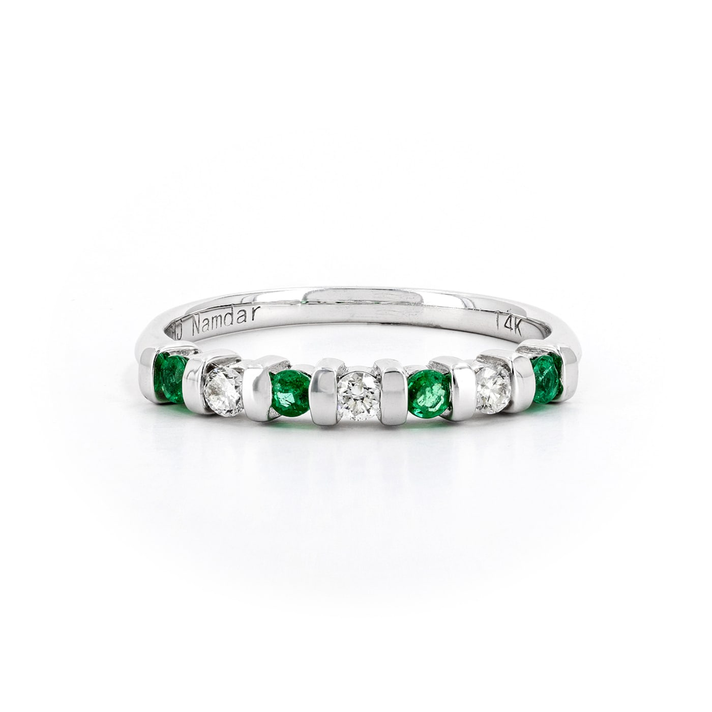 Round Diamond and Emerald 14K White Gold Ring - 1BL43A