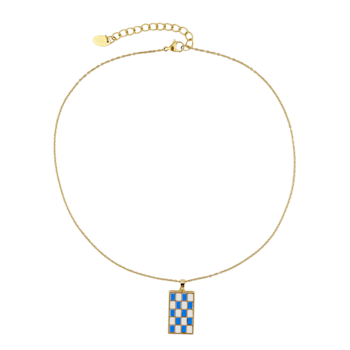 Bay 18K Hypoallergenic Steel Blue/White Enamel Checker Necklace