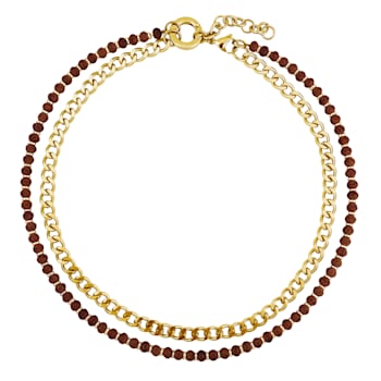REBL Cleo Red Mahogany Jasper 18K Yellow Gold Over Hypoallergenic Steel
Beaded Necklace With Chain