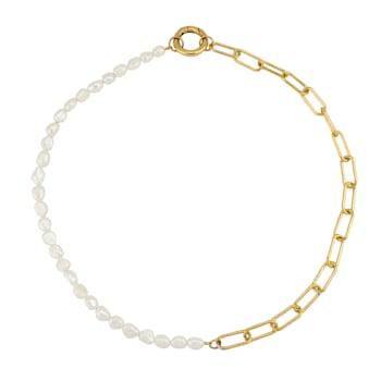 REBL Ronnie 18K Yellow Gold Over Hypoallergenic Steel Half Chain and
Pearl Necklace