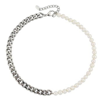 REBL Page Hypoallergenic Steel Pearl and Chain Necklace