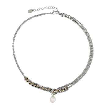 Nour Hypoallergenic Steel Pearl and Chain Necklace