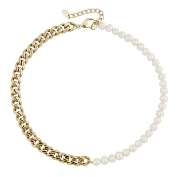 REBL Page 18K Yellow Gold Over Hypoallergenic Steel Pearl and Chain Necklace
