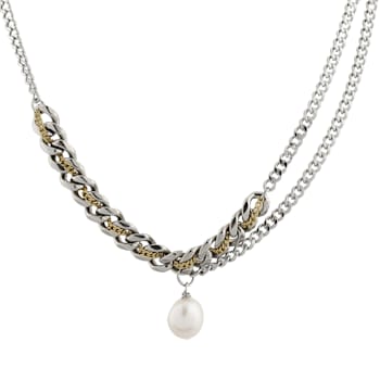 Nour Hypoallergenic Steel Pearl and Chain Necklace
