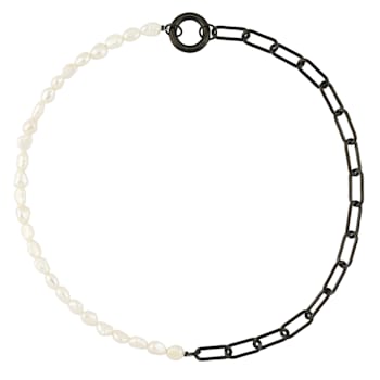 Ronnie Gunmetal Half Chain And Pearl Necklace