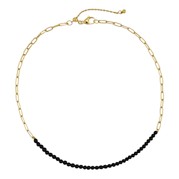 REBL Evie Black Agate 18K Yellow Gold Over Hypoallergenic Steel Frontal Necklace