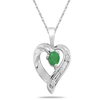 Emerald and Diamond Heart Pendant 14kt White Gold