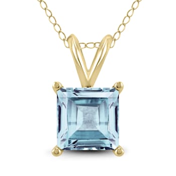 14K Yellow Gold 6MM Square Aquamarine Pendant