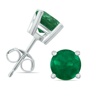 14K White Gold 5MM Round Emerald Earrings