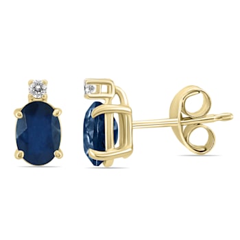 14K Yellow Gold 6x4MM Oval Sapphire and Diamond Earrings