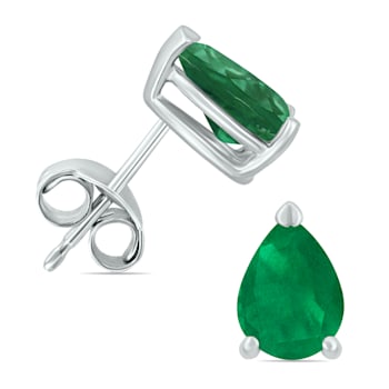 14K White Gold 5x3MM Pear Emerald Earrings
