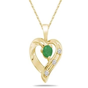 Emerald and Diamond Heart Pendant 14kt Yellow Gold