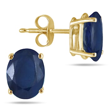 All-Natural Genuine 6x4 mm, Oval Sapphire earrings set in 14k Yellow gold
