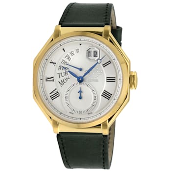 GV2 by Gevril Mens 42422 Marchese IPYG Green Leather Day/Date Swiss
Quartz Watch