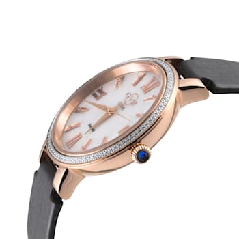 GV2 Women's Genoa White MOP Dial, Stainless Steel Diamond Watch with
Leather Strap