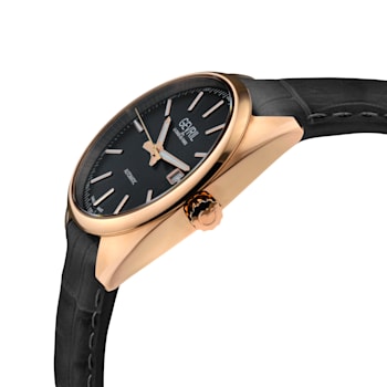Gevril Five Points Men's Black Dial Rose Gold Genuine Black Leather
Strap Watch