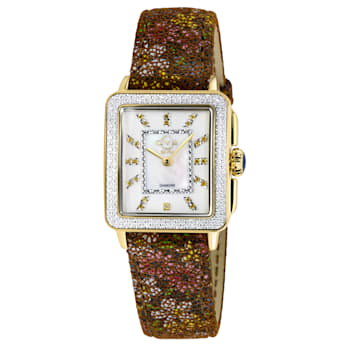 GV2 Womens Padova Gemstone White Dial, Tan Floral Leather Strap